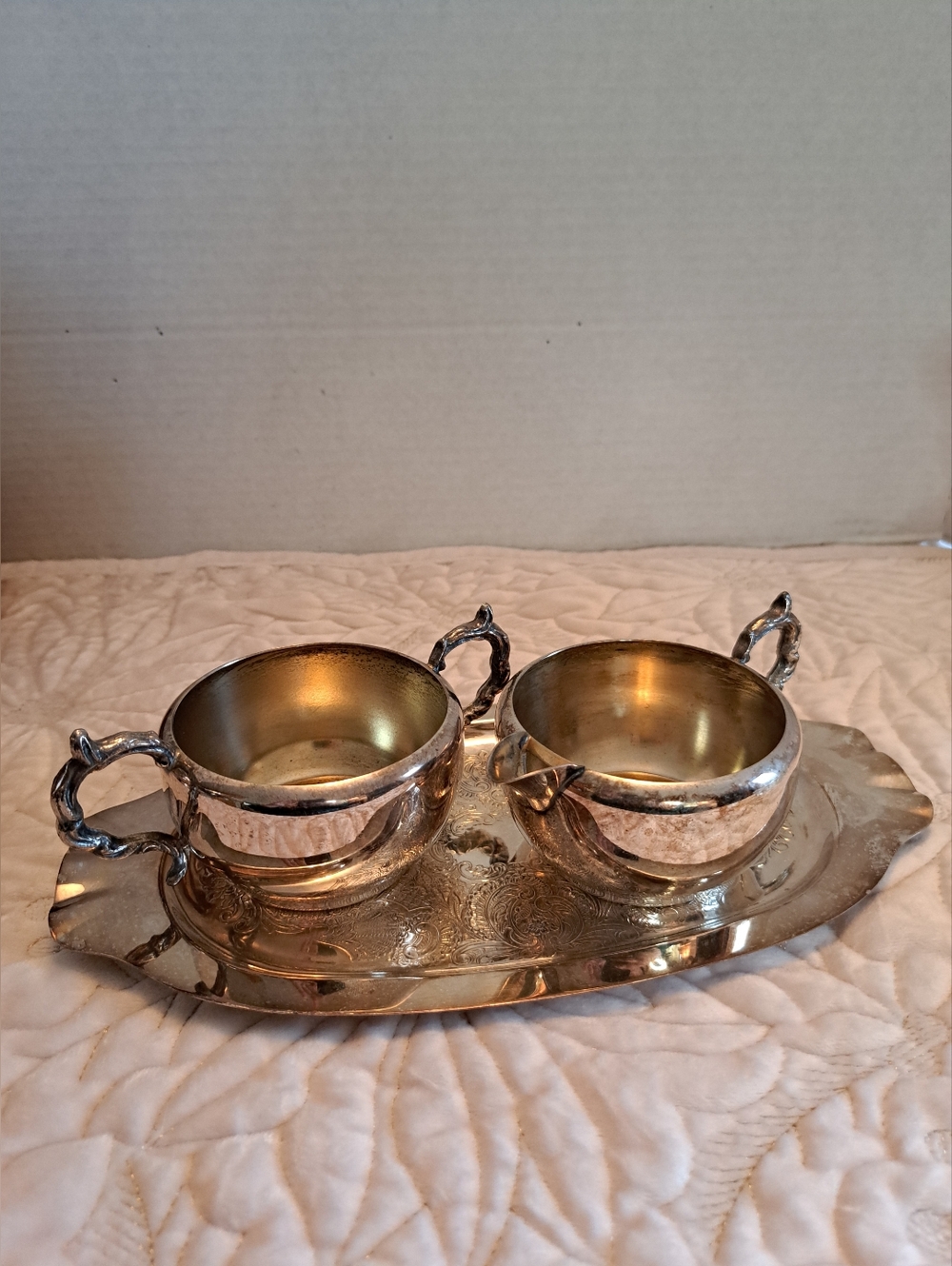 Vintage Viking Silver Plate Creamer & Sugar/Underplate Set